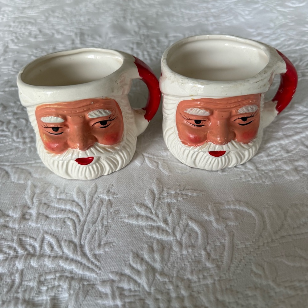 Vintage Two Santa Claus Ceramic Handpainted Mugs $75
